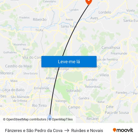 Fânzeres e São Pedro da Cova to Ruivães e Novais map