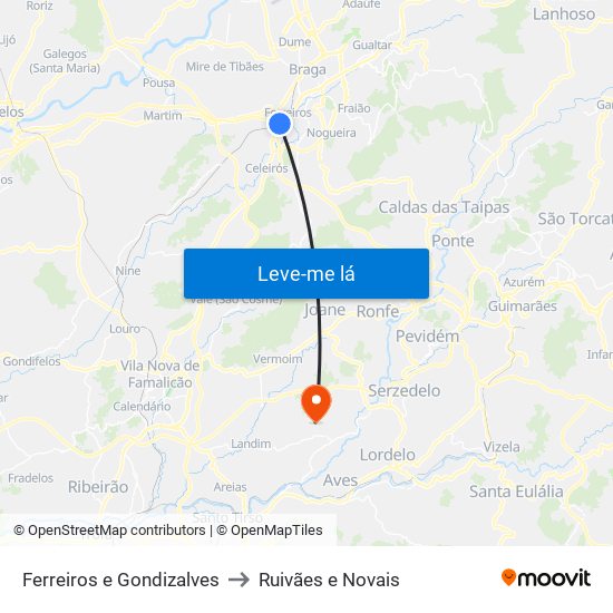 Ferreiros e Gondizalves to Ruivães e Novais map