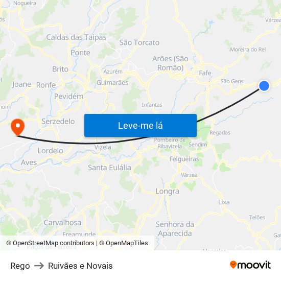 Rego to Ruivães e Novais map