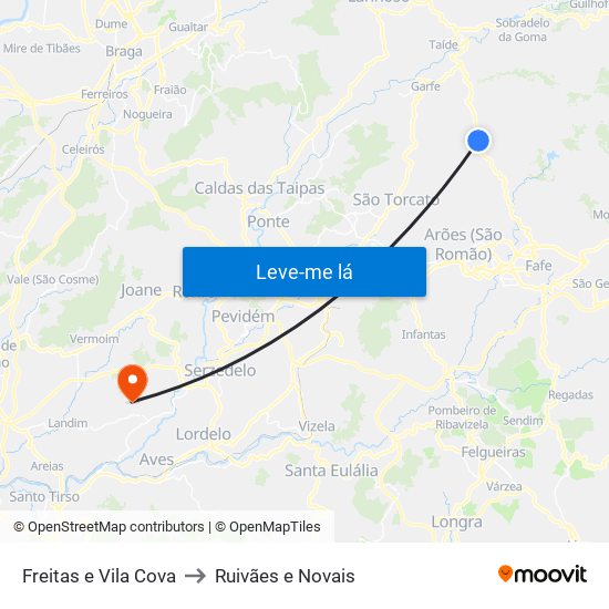 Freitas e Vila Cova to Ruivães e Novais map