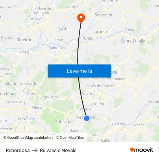 Rebordosa to Ruivães e Novais map