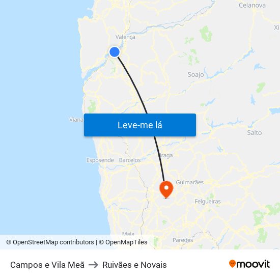 Campos e Vila Meã to Ruivães e Novais map