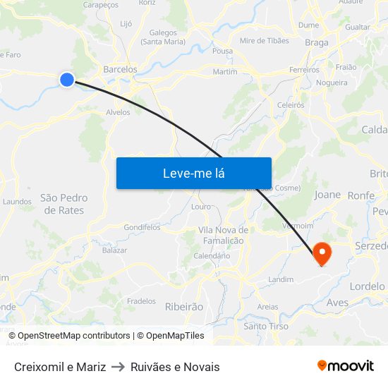 Creixomil e Mariz to Ruivães e Novais map