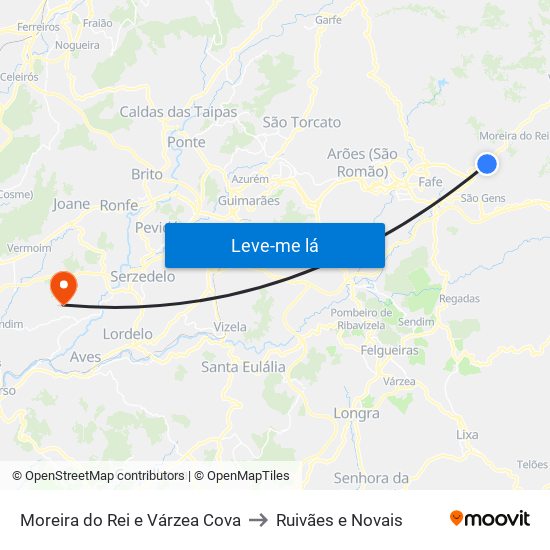 Moreira do Rei e Várzea Cova to Ruivães e Novais map