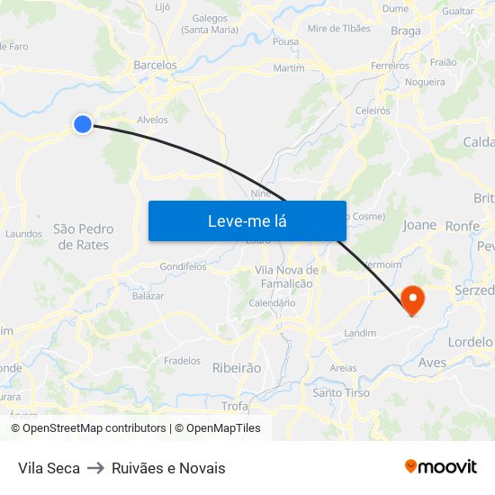 Vila Seca to Ruivães e Novais map