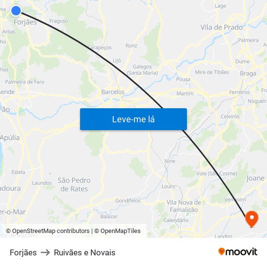 Forjães to Ruivães e Novais map