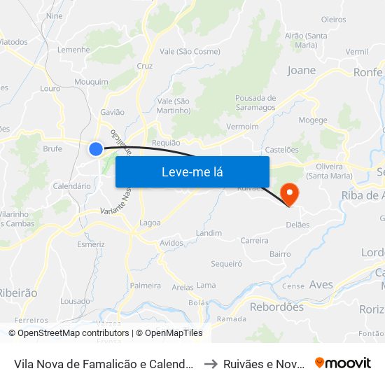 Vila Nova de Famalicão e Calendário to Ruivães e Novais map