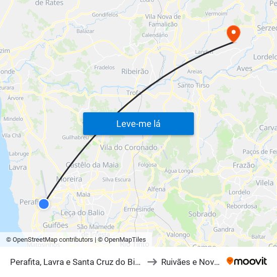 Perafita, Lavra e Santa Cruz do Bispo to Ruivães e Novais map