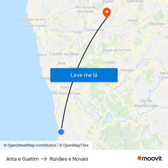 Anta e Guetim to Ruivães e Novais map