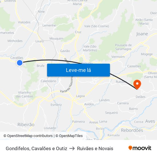 Gondifelos, Cavalões e Outiz to Ruivães e Novais map