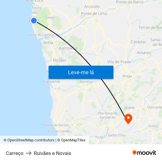 Carreço to Ruivães e Novais map