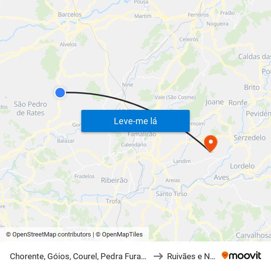 Chorente, Góios, Courel, Pedra Furada e Gueral to Ruivães e Novais map