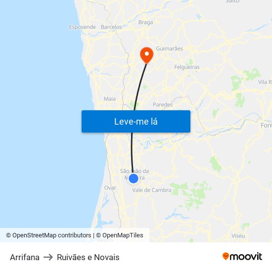 Arrifana to Ruivães e Novais map