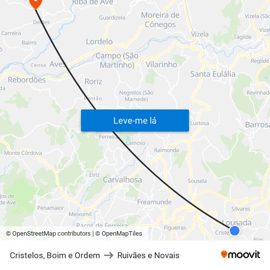 Cristelos, Boim e Ordem to Ruivães e Novais map