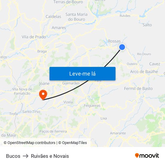 Bucos to Ruivães e Novais map