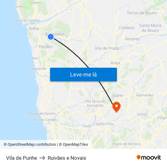 Vila de Punhe to Ruivães e Novais map