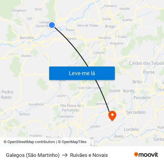 Galegos (São Martinho) to Ruivães e Novais map