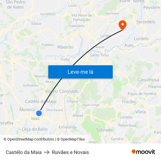 Castêlo da Maia to Ruivães e Novais map