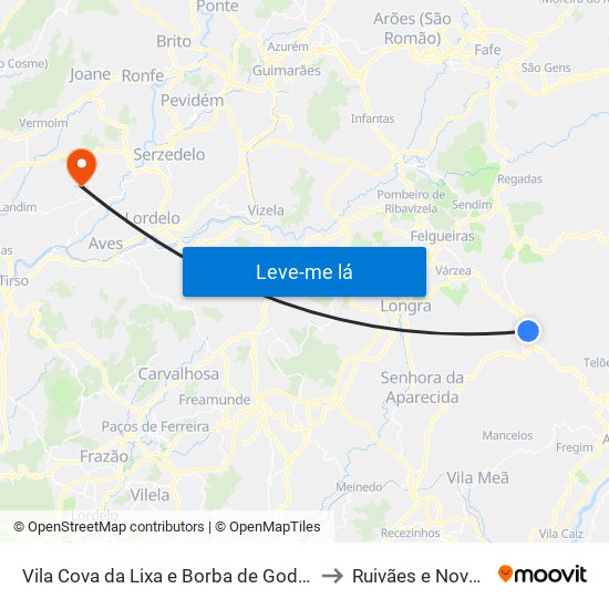 Vila Cova da Lixa e Borba de Godim to Ruivães e Novais map