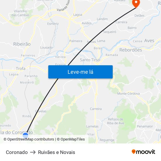 Coronado to Ruivães e Novais map