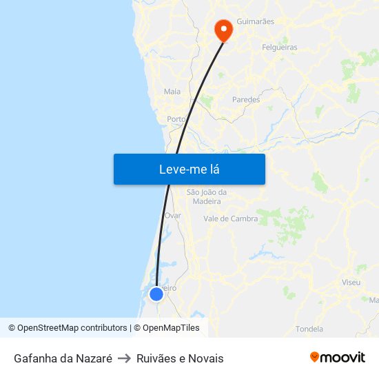 Gafanha da Nazaré to Ruivães e Novais map