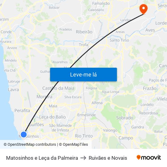 Matosinhos e Leça da Palmeira to Ruivães e Novais map