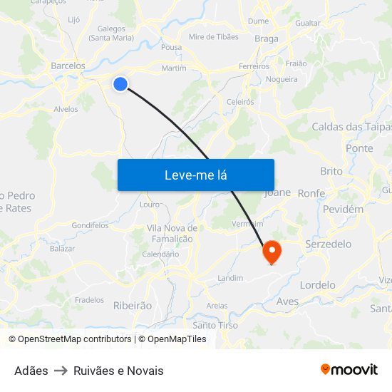 Adães to Ruivães e Novais map