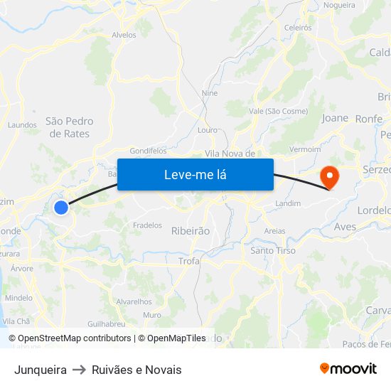 Junqueira to Ruivães e Novais map