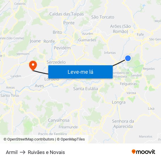 Armil to Ruivães e Novais map
