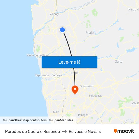 Paredes de Coura e Resende to Ruivães e Novais map
