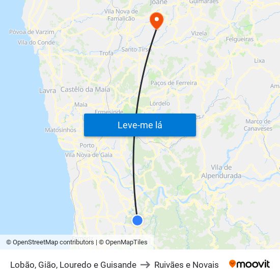 Lobão, Gião, Louredo e Guisande to Ruivães e Novais map