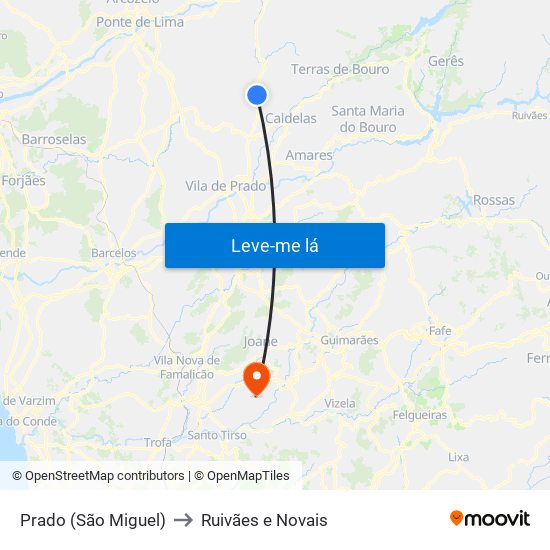 Prado (São Miguel) to Ruivães e Novais map