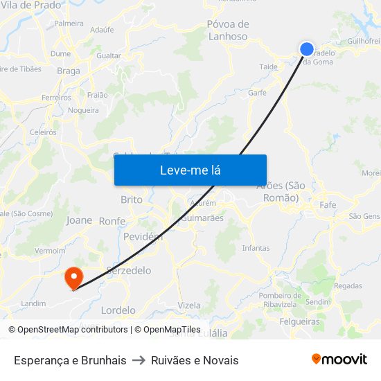 Esperança e Brunhais to Ruivães e Novais map