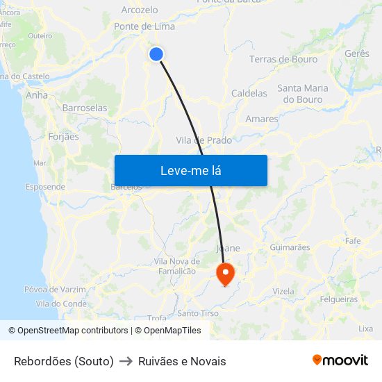 Rebordões (Souto) to Ruivães e Novais map