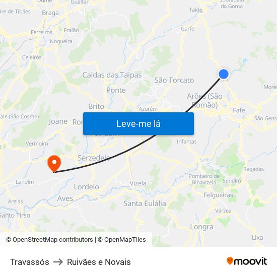 Travassós to Ruivães e Novais map