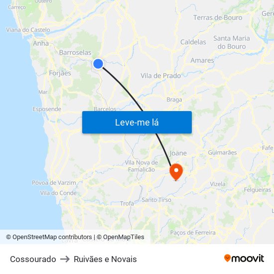 Cossourado to Ruivães e Novais map