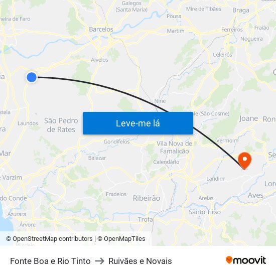 Fonte Boa e Rio Tinto to Ruivães e Novais map