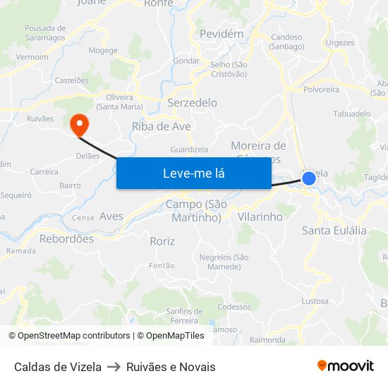 Caldas de Vizela to Ruivães e Novais map