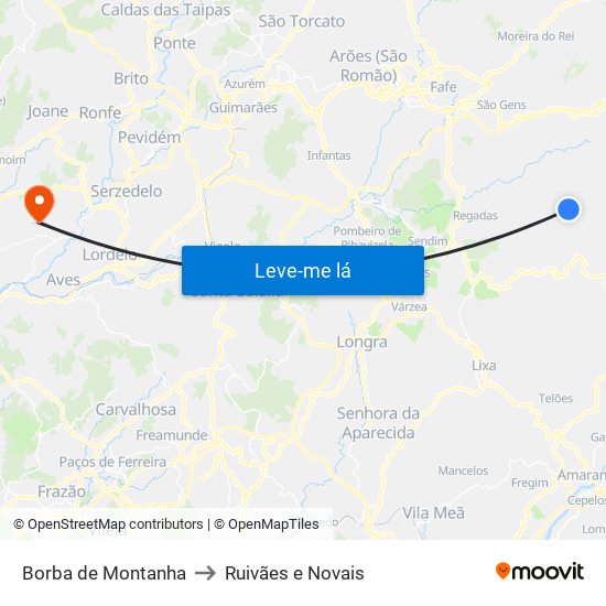 Borba de Montanha to Ruivães e Novais map