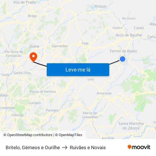 Britelo, Gémeos e Ourilhe to Ruivães e Novais map