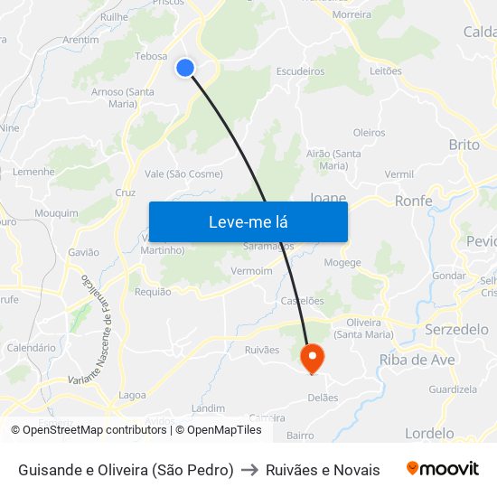 Guisande e Oliveira (São Pedro) to Ruivães e Novais map