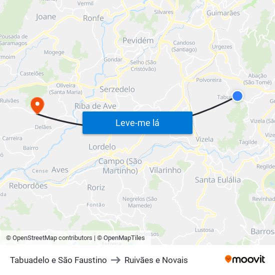 Tabuadelo e São Faustino to Ruivães e Novais map