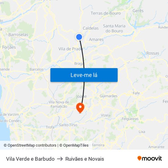 Vila Verde e Barbudo to Ruivães e Novais map