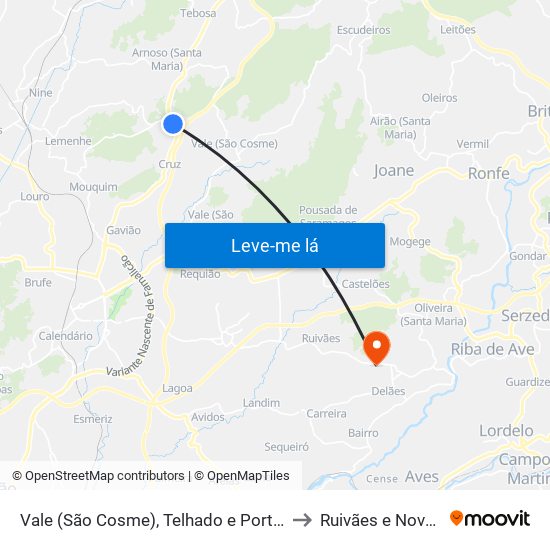 Vale (São Cosme), Telhado e Portela to Ruivães e Novais map