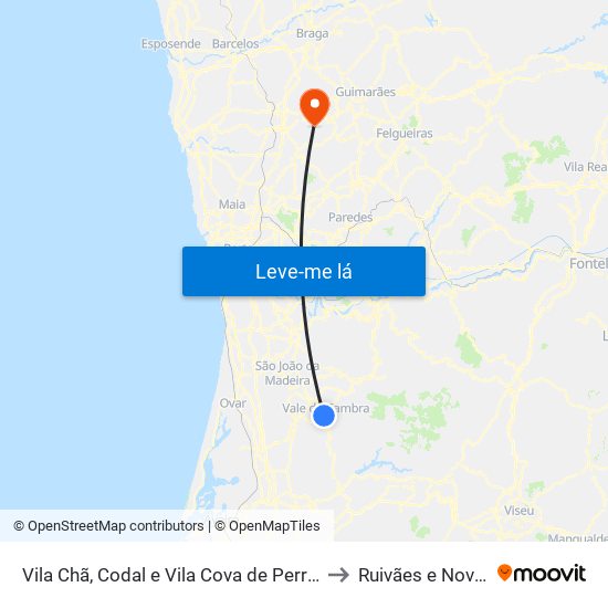 Vila Chã, Codal e Vila Cova de Perrinho to Ruivães e Novais map