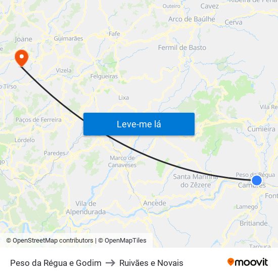 Peso da Régua e Godim to Ruivães e Novais map