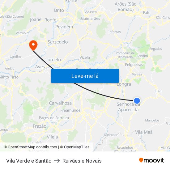 Vila Verde e Santão to Ruivães e Novais map
