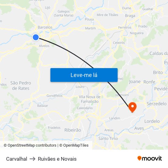 Carvalhal to Ruivães e Novais map