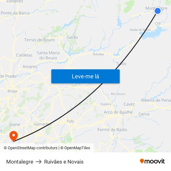 Montalegre to Ruivães e Novais map