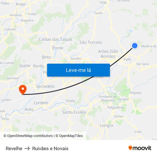 Revelhe to Ruivães e Novais map